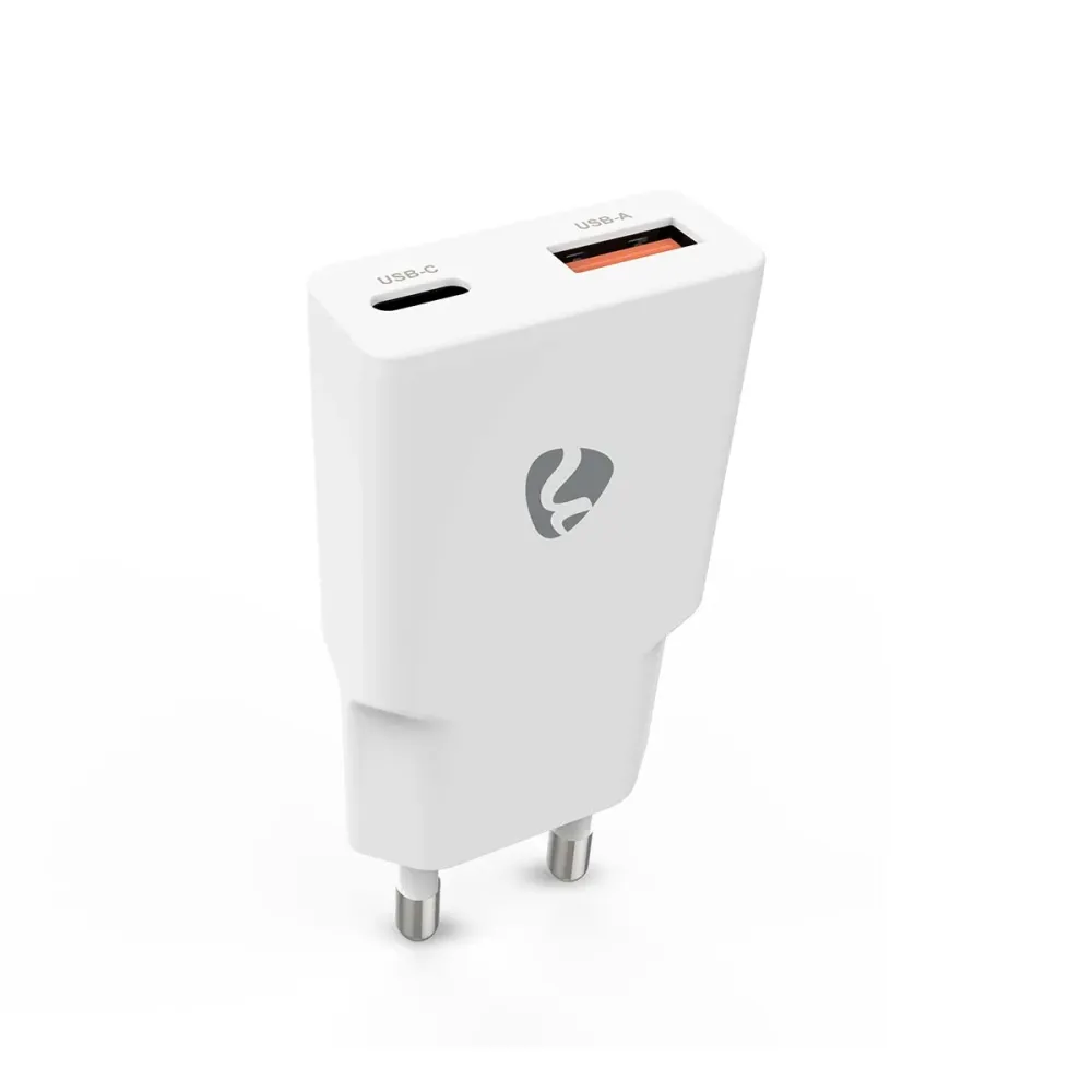 Nedis - Vægoplader | 20 W | GaN | PD3.0 | Hurtigopladningsfunktion | 1.5 / 2.0 / 2.22 / 3.0 | Antal output: 2 | USB- / USB...