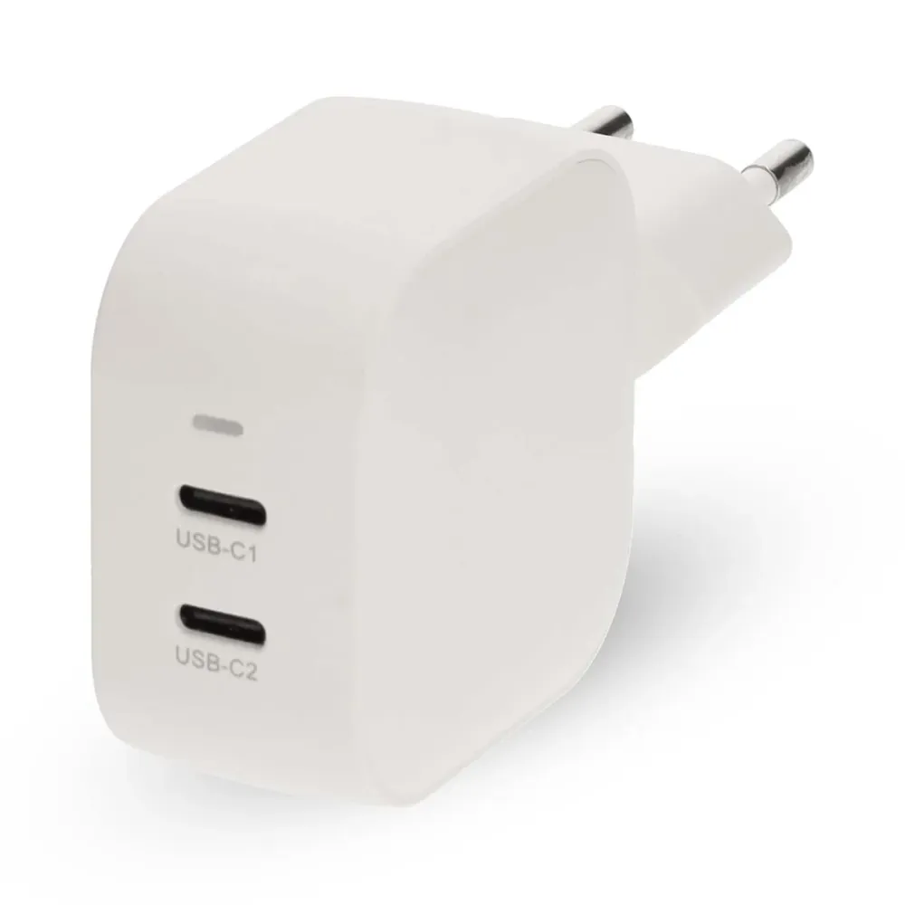 Nedis - Vægoplader | 45 W | GaN | PD3.0 | Hurtigopladningsfunktion | 2.25 / 3.0 | Antal output: 2 | 2x USB-C™ | Automatisk...