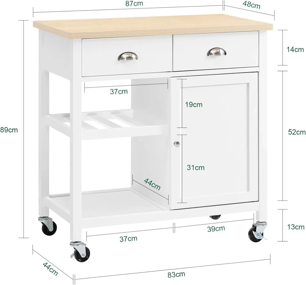 Opnå mere plads i køkkenet med denne fleksible køkkenvogn i hvid (B87 x D48 x H89 cm)