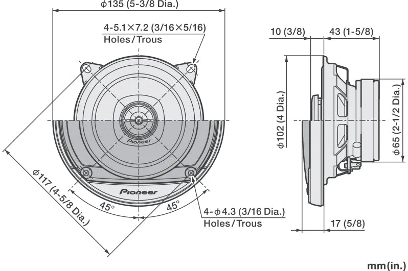 Pioneer TS-A1081F 2-vejs Bilhøjttalere (10cm, 4")