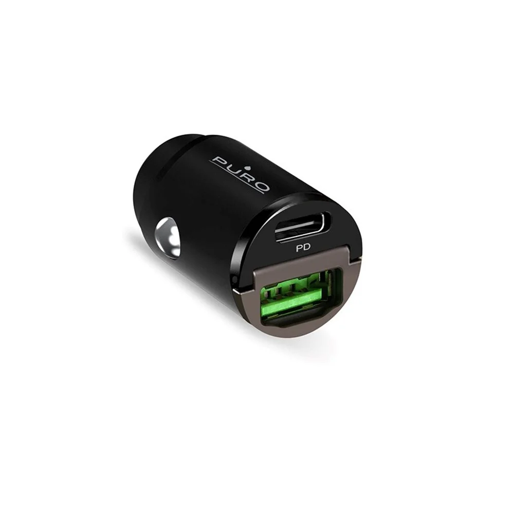 Puro PD 30W Mini Biloplader m. USB- og USB TYPE-C - Sort