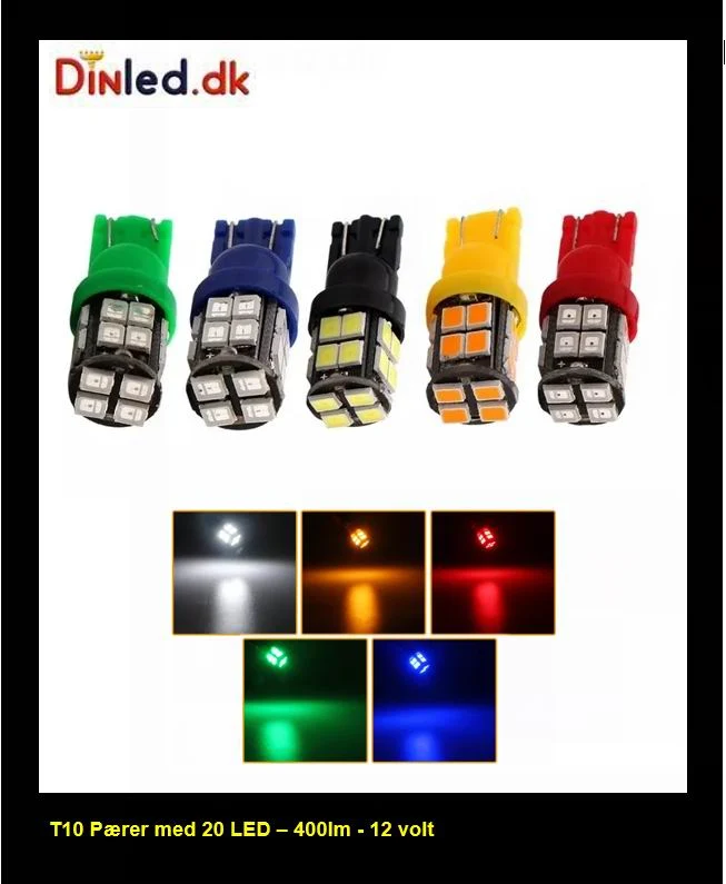 T10 W5W LED pære - sæt med 2 stk. - 12v 2
