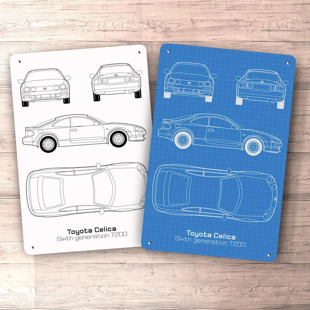 Toyota Celica T200 6 Gen Blueprint Skilte, Musemåtte, Dørmåtte Blaa