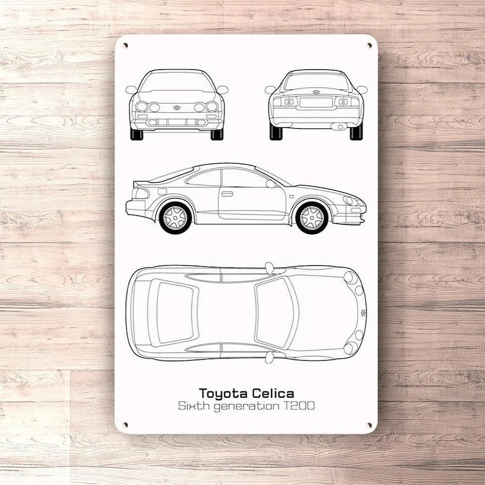 Toyota Celica T200 6 Gen Blueprint Skilte, Musemåtte, Dørmåtte Blaa