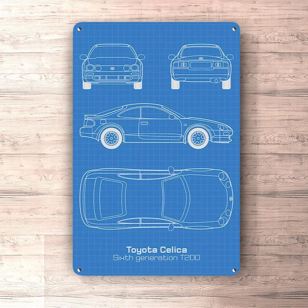 Toyota Celica T200 6 Gen Blueprint Skilte, Musemåtte, Dørmåtte Blaa