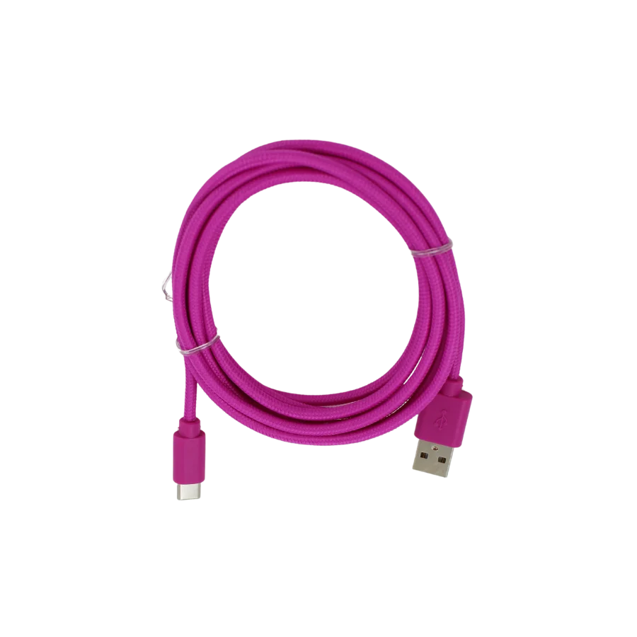 USB til USB-C-PORT kabel 2 meter tekstil lilla. Output 2.4A