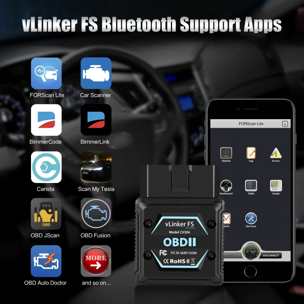 Vgate vLinker FS Wireless pairing OBD2 diagnostisk scannings værktøj til Forscan, Scan My Tesla appen osv.