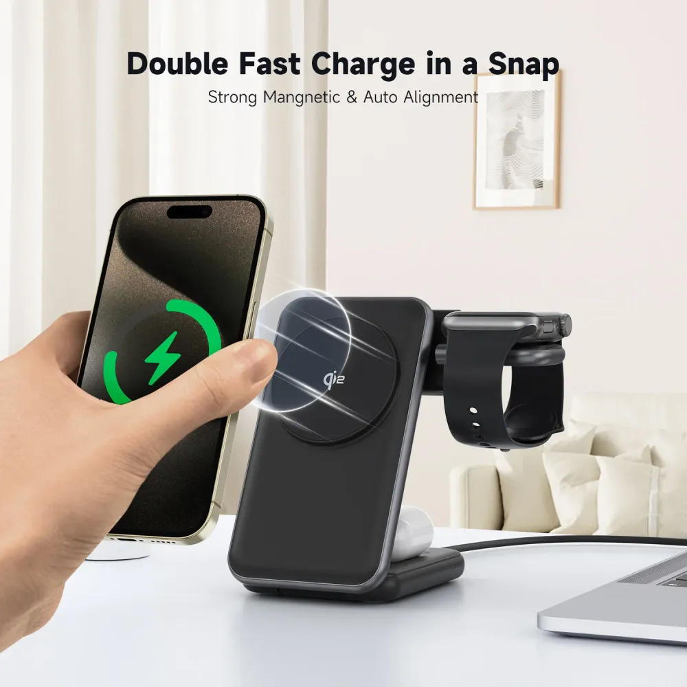 Magcold™ | 3-i-1 Ladestation til Mobil, iWatch, AirPods - 45W! - Onyx