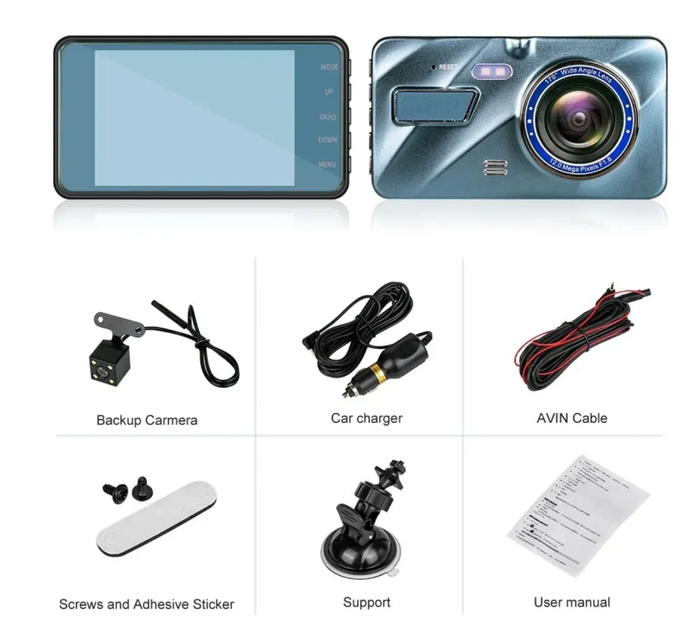 HD 1080P 4'' Car DVR Two-part Lens Dash Cam Video Camera Recorder Night Vision