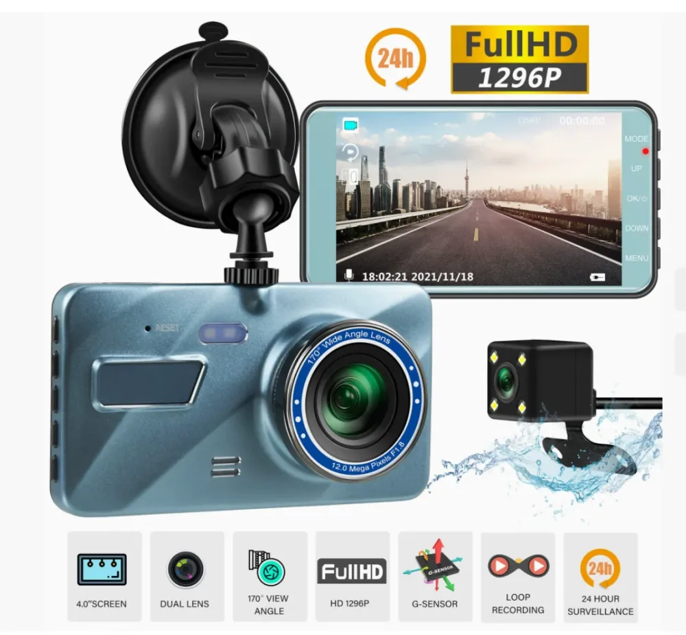 HD 1080P 4'' Car DVR Two-part Lens Dash Cam Video Camera Recorder Night Vision