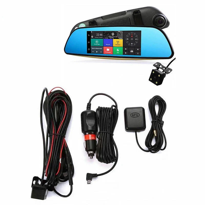 7 '' Android Dual-objektiv Bil bagfra Spejlekamera DVR GPS Dash Cam WIFI