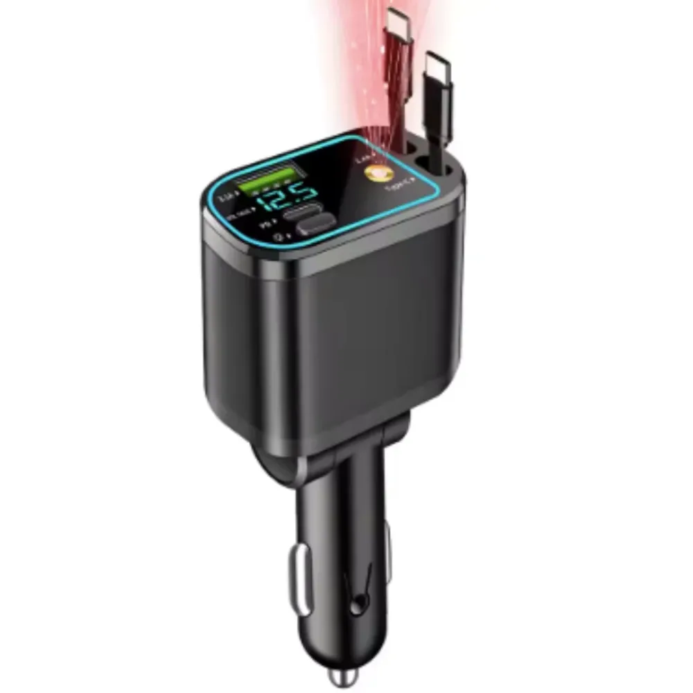 CarCharger: 5--1 Opladning Port Indtrækkelig Kabel Time-saving Bil Oplader