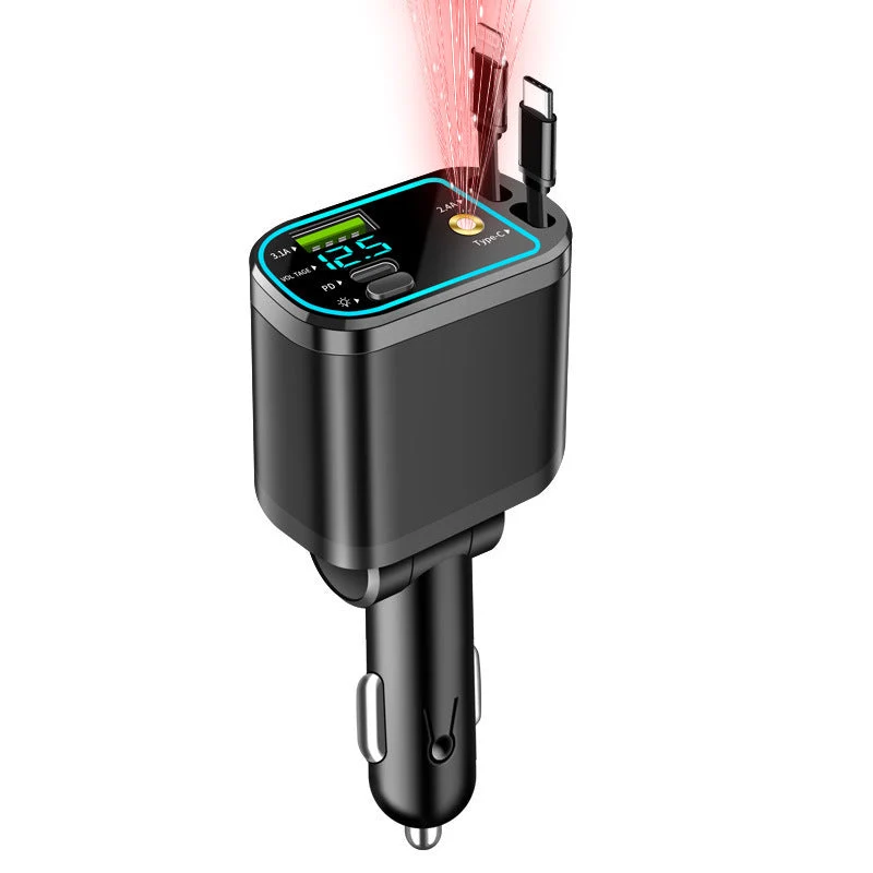 CarCharger: 5--1 Opladning Port Indtrækkelig Kabel Time-saving Bil Oplader