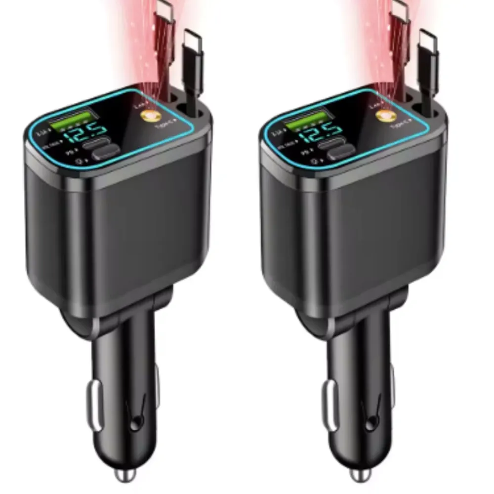 CarCharger: 5--1 Opladning Port Indtrækkelig Kabel Time-saving Bil Oplader