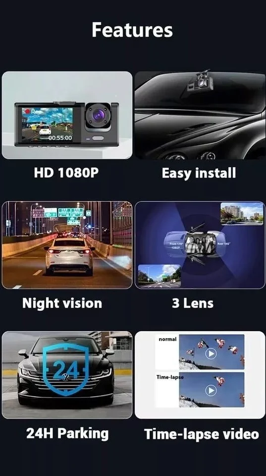 Dash Cam Bil Paired Lens HD 1080P Forre Bag Indvendig Video Recorder Kamera