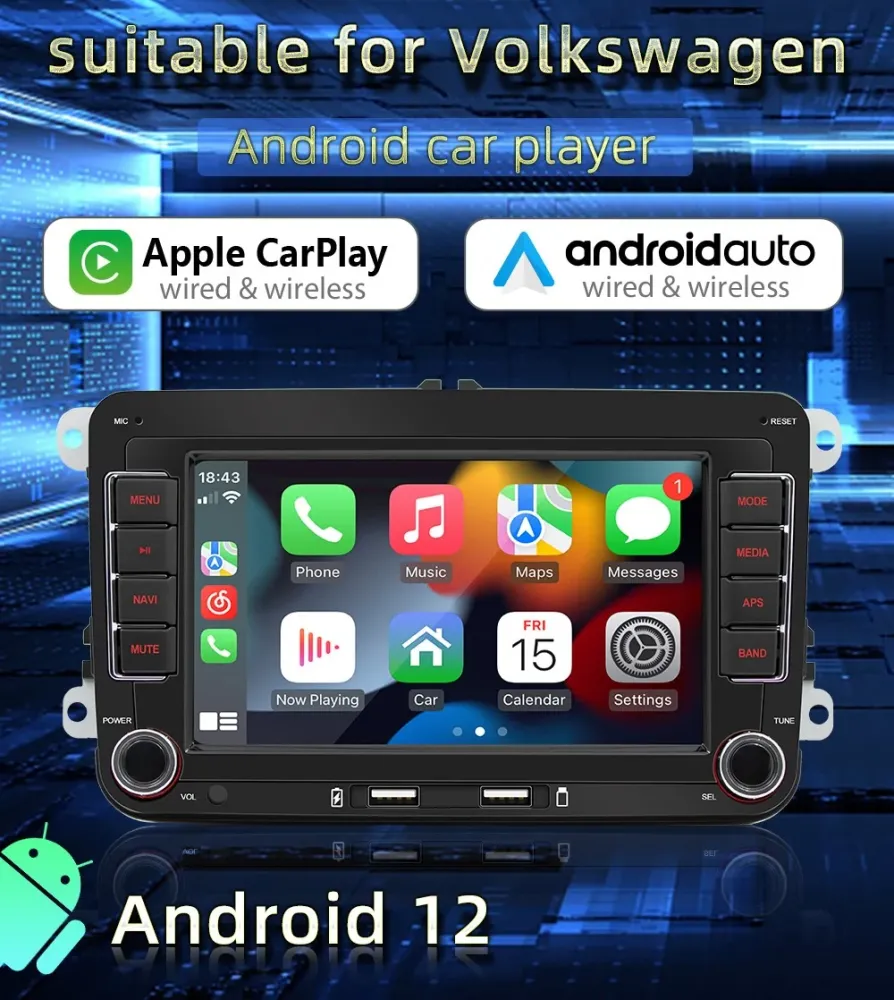 Velegnet til Volkswagen 7-tommer Android GPS bil navigations system, Bluetooth Carplay high-definition rummelig skærm 2GB...