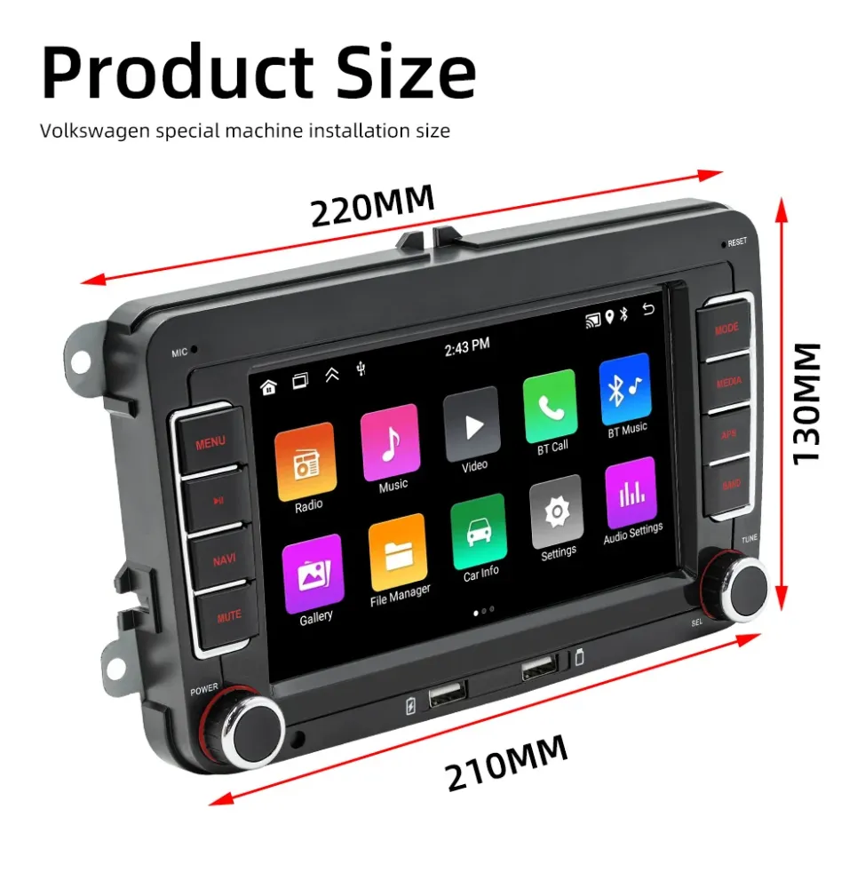 Velegnet til Volkswagen 7-tommer Android GPS bil navigations system, Bluetooth Carplay high-definition rummelig skærm 2GB...