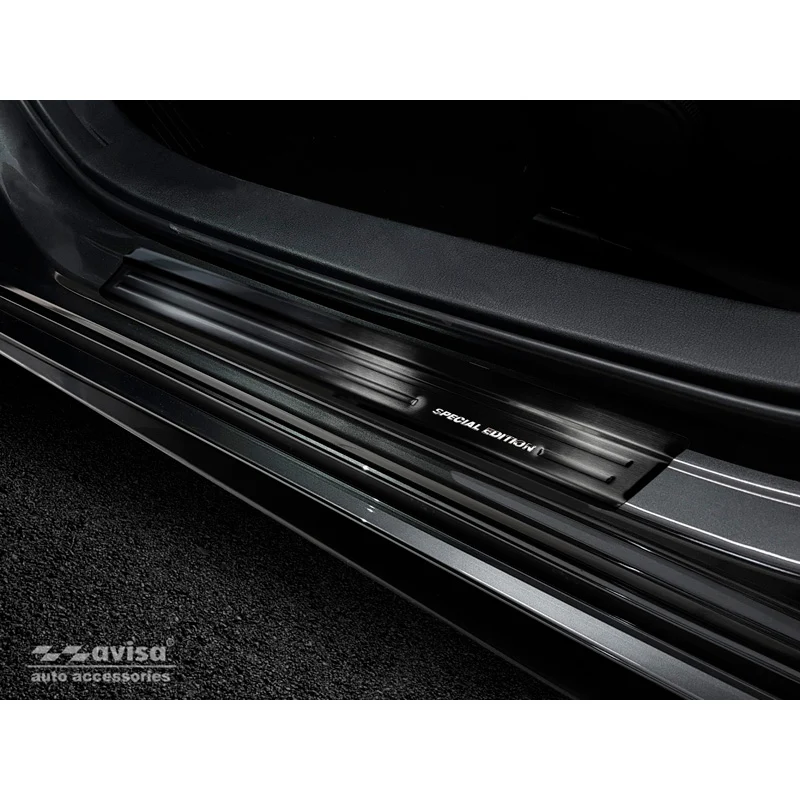 Avisa, Trinbeskyttere, Sort, Rustfritstål, passer til Mazda 3 HB 5-døre 2019- - Brushed Steel 'Special Edition' 4-dele