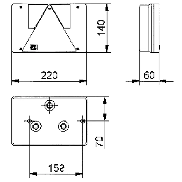 Baglygte venstre 220x140x30 mm