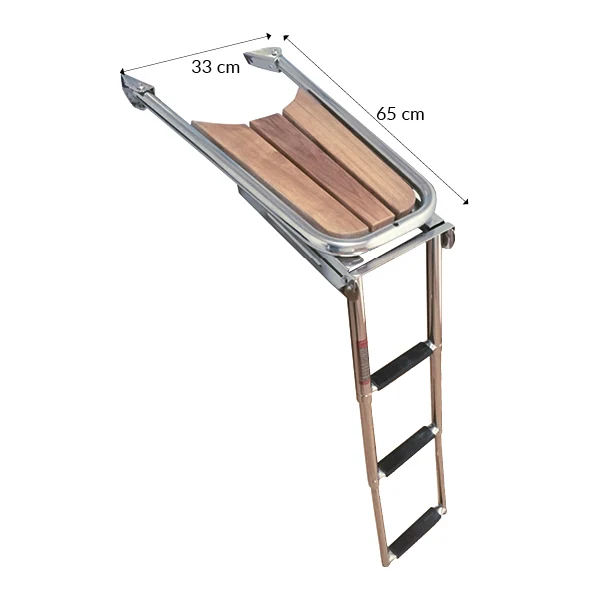 Stævnplatform med stige, 65x33cm, AISI 316 rustfrit stål, 3 trin, Ø: 25,0 mm