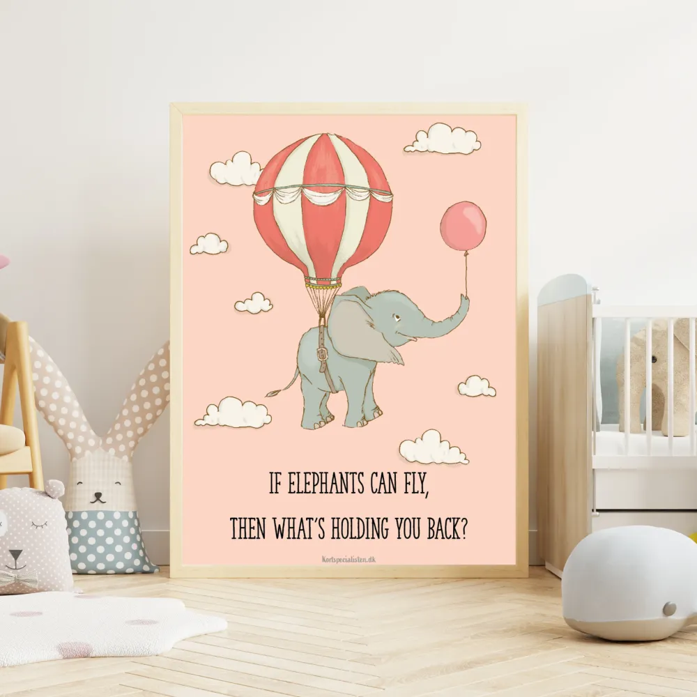 If elephants can fly - Lyserød (Plakat) 500x700mm