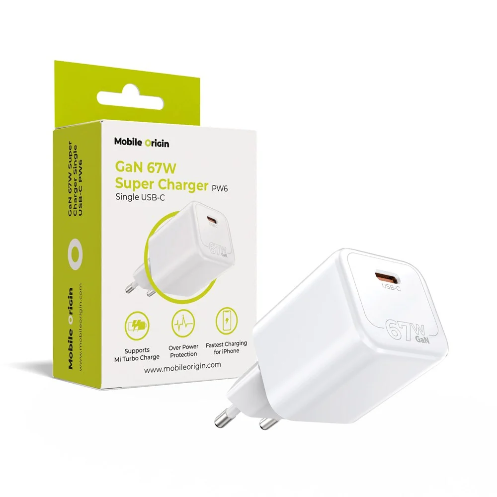 Mobile Origin GaN 67W Vægoplader m. 1 x USB TYPE-C - Hvid