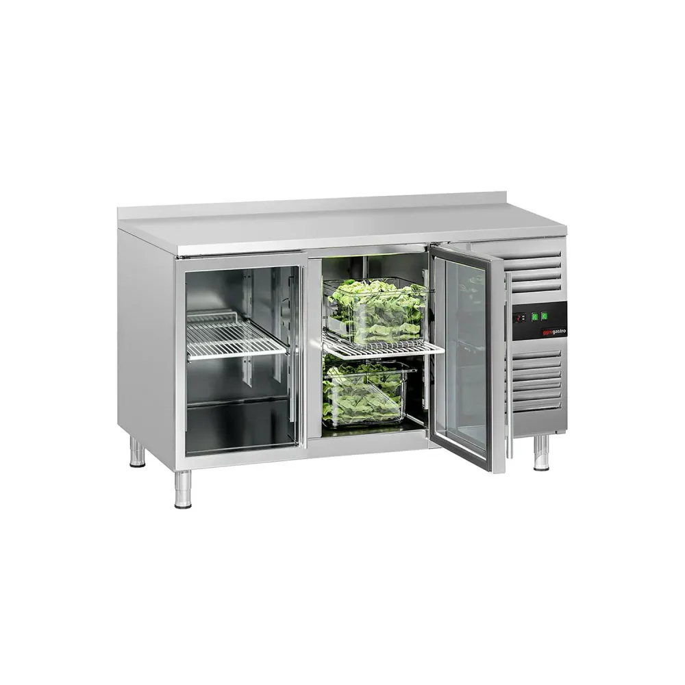 Kølebord Glasdøre ECO - 1,36 x 0,7 m - med 2 Glasdøre - med bagkant