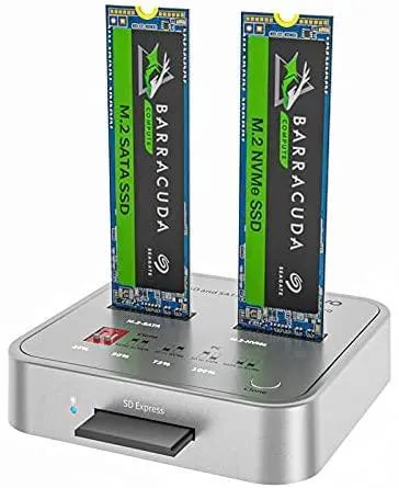 Maiwo K3016CL dockingstation til disk kloning SATA og NVMe SSD 1: 1 10 Gbps M-Key og Core B + M SD Express-kortlæser