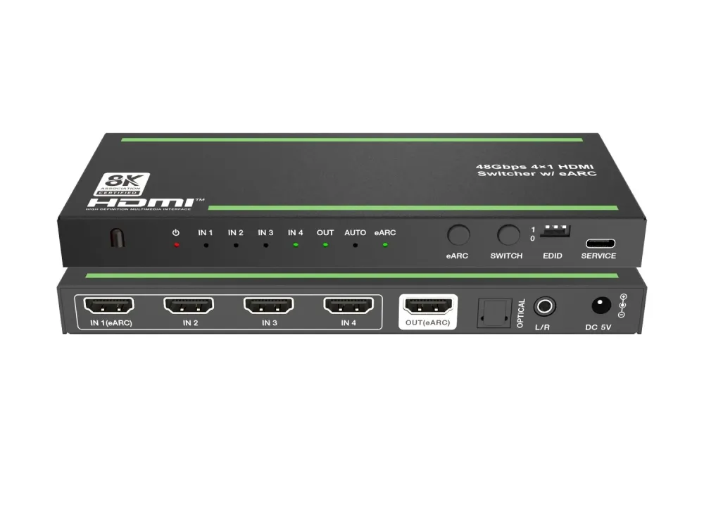 NÖRDIC 8K HDMI 2.1 eARC/ARC Switch og Extractor 4 til 1 Optisk SPDIF & Stereo CEC HDR Dolby Atmos, True HD, Led Plus, DTS-...
