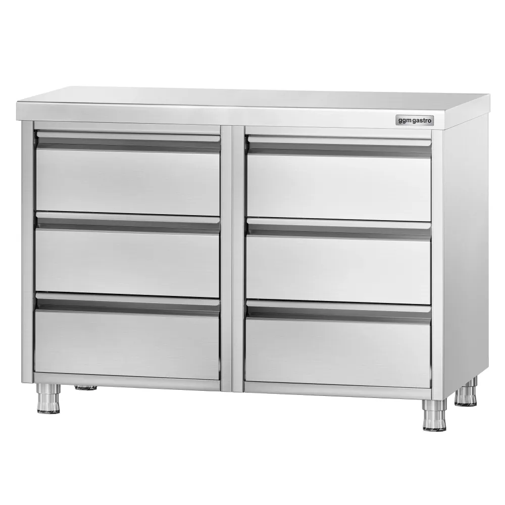 Skuffeskab i rustfrit chromed PREMIUM 1,0m - med 6 skuffer