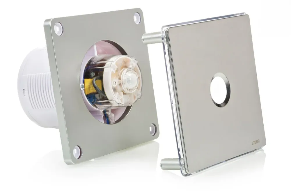 STERR BFS100LP-S - 100 mm Badeværelsesventilator, LED + Bevægelsessensor, 90 m³/h, Sølv