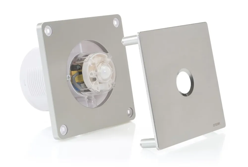 STERR BFS100P-S - 100 mm Badeværelsesventilator, Bevægelsessensor, 90 m³/h, Sølv