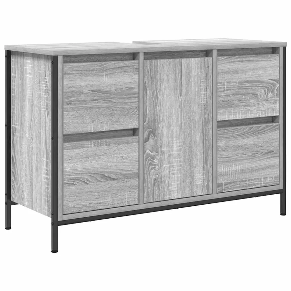 håndvaskskab med skuffer 90x34,5x60 cm grå sonoma-eg