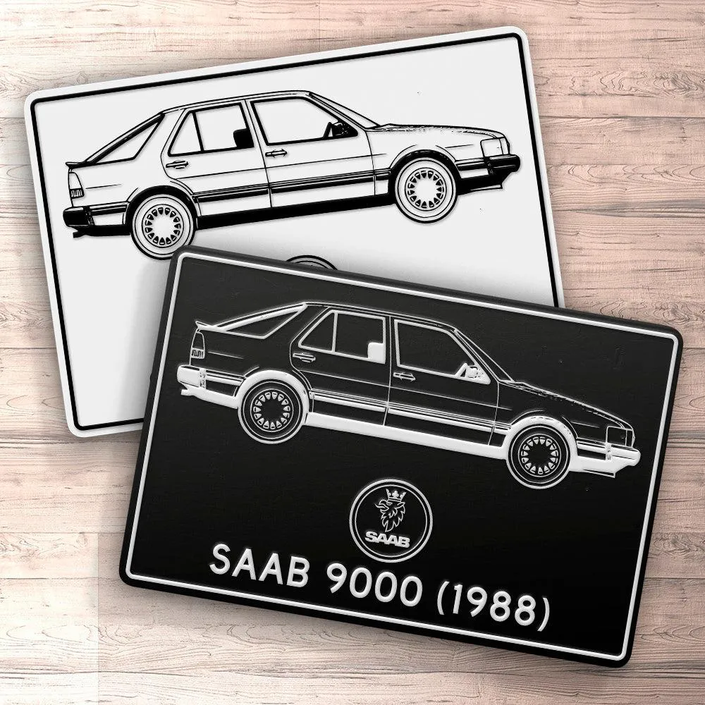 Saab 9000 1988 Blueprint Skilte, Musemåtte, Dørmåtte Hvid