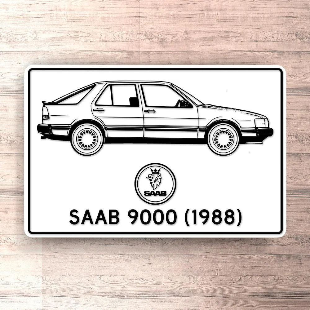 Saab 9000 1988 Blueprint Skilte, Musemåtte, Dørmåtte Hvid