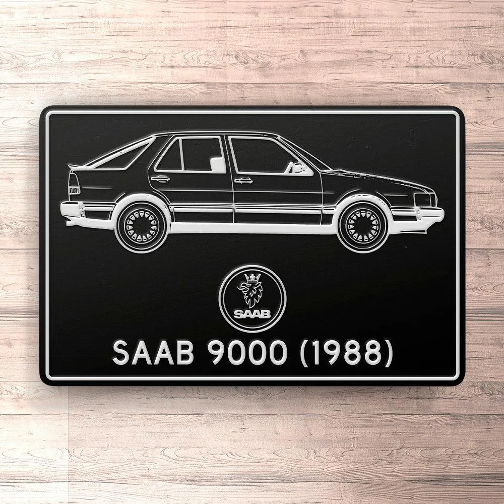 Saab 9000 1988 Blueprint Skilte, Musemåtte, Dørmåtte Hvid