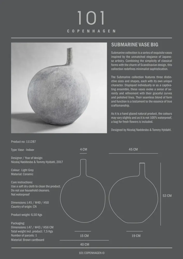 Submarine Vase - Big - Airy Grey White | Black