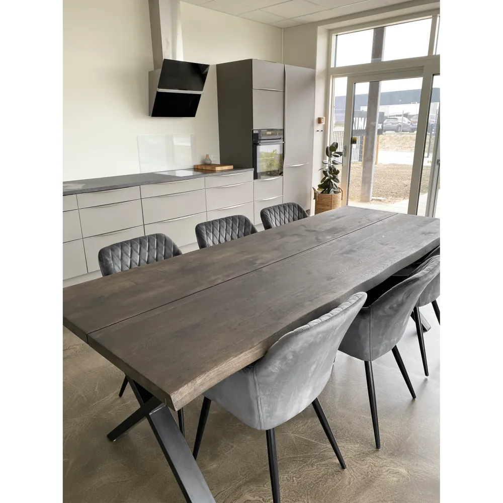 Susan plankebord - 240x95 cm - i smoked eg med krydsben - (Forberedt til tillægsplader)
