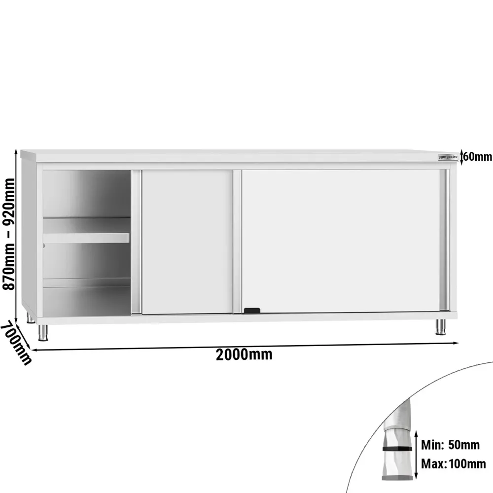 Arbejdsskab i rustfrit alloy ECO - 2,0 m - med skydedør