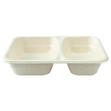Bakke 2-rum Firkant 640/465ml L227xB178xH45mm Træfibermasse Kompostnedbrydning Hvid,2 ps x 87 stk/krt