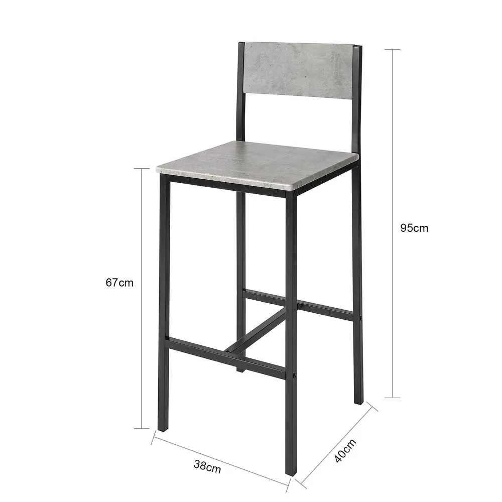 Barstole i MDF-træ og metallic, 2 stk, grå