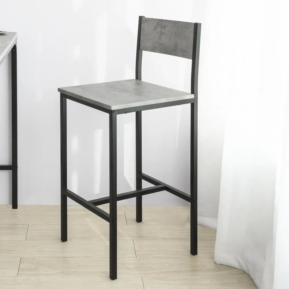 Barstole i MDF-træ og metallic, 2 stk, grå