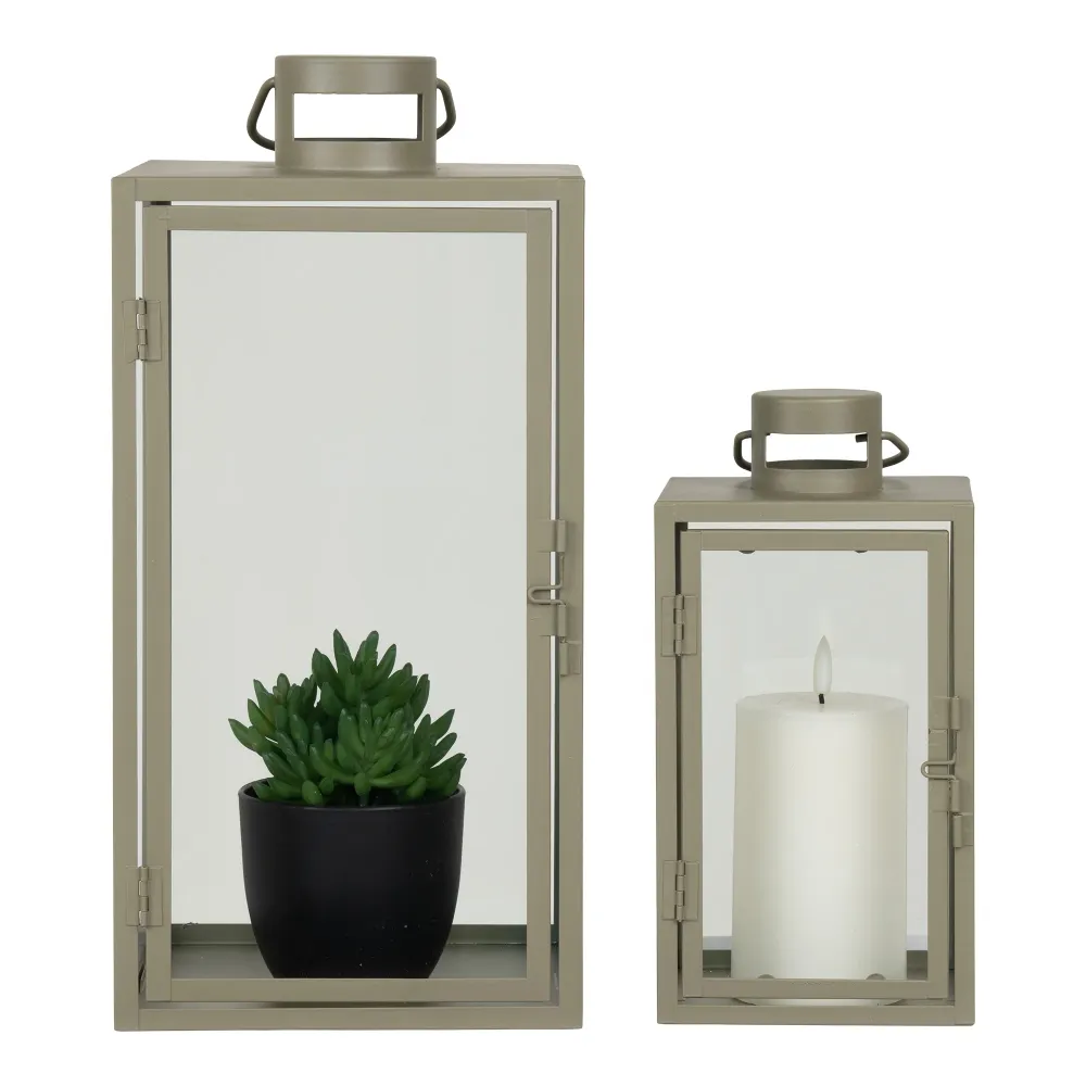 Corfu Lanterner - Lanterner, Metal/Glas, Grøn, Sæt Af 2