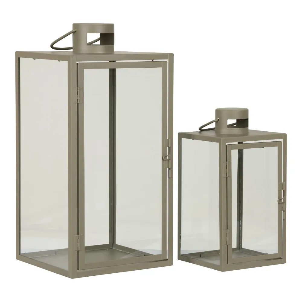 Corfu Lanterner - Lanterner, Metal/Glas, Grøn, Sæt Af 2