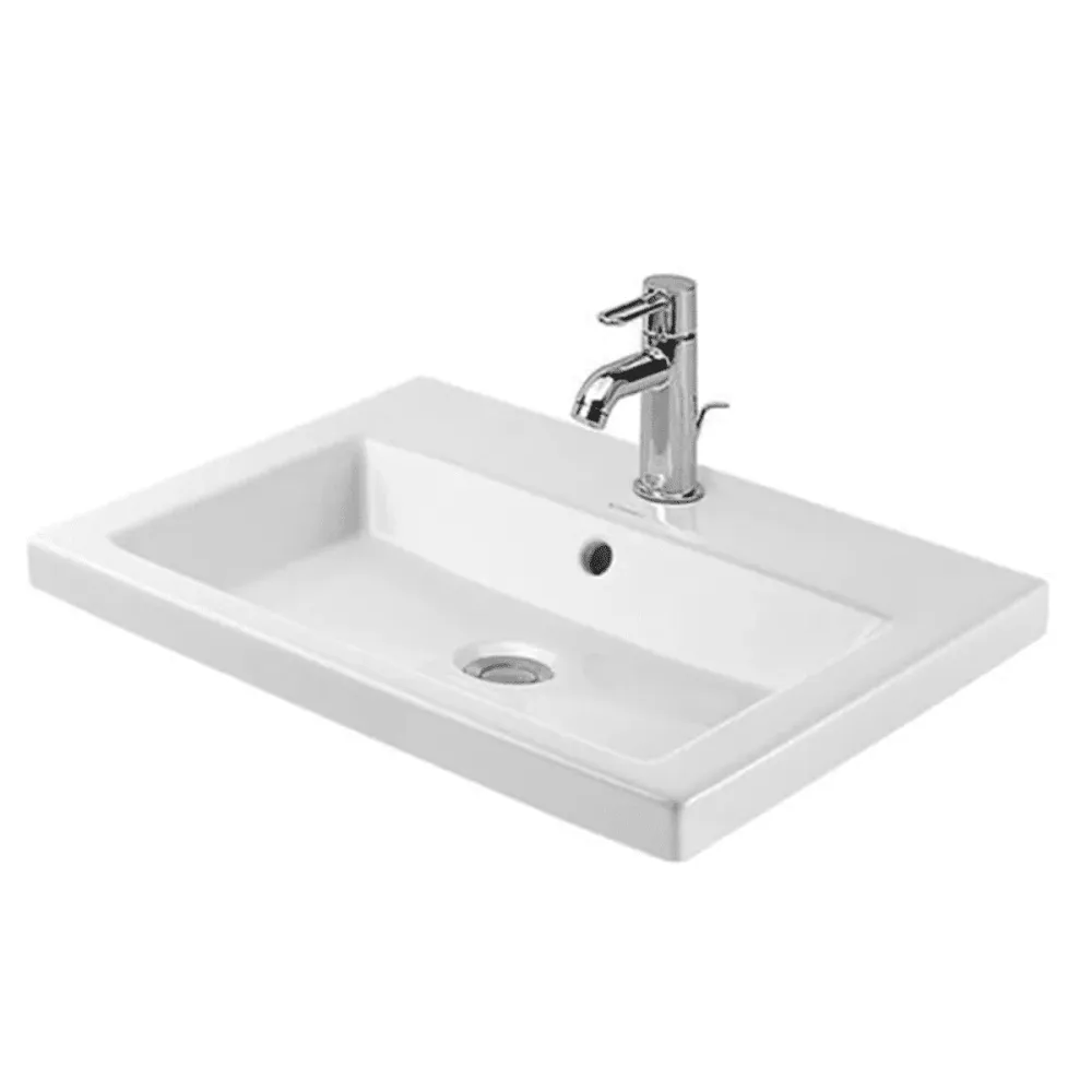Duravit 2nd floor vask med hanehul og overløb - 60cm - pearl