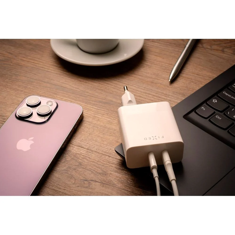 Fixed PD High-speed Vægoplader 65W 2x USB-C - Hvid
