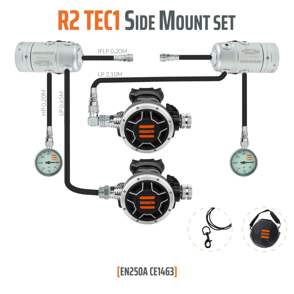 Flush Mount Tecline - Regulator sæt - R2 TEC 1 Sidemount