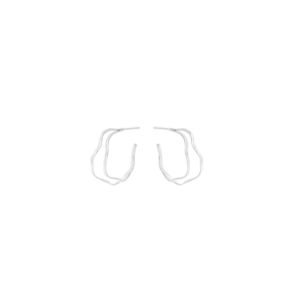 Flush Mount Tiny Double Wave Hoops - sølv