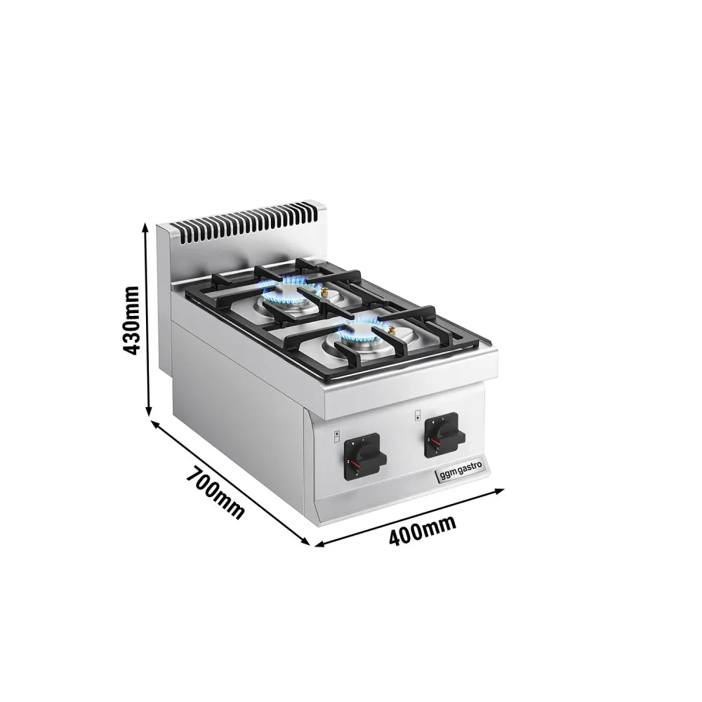 Gaskogebord 2 Brænder (10 kW) med pilot flamme