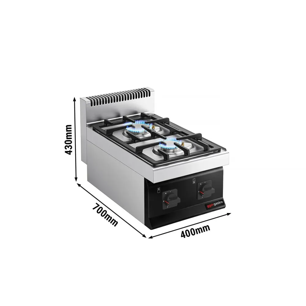 Gaskogebord 2 brændere (10 kW) med pilot flamme